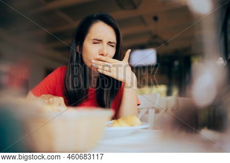 Woman Feeling Sick And Disgusted By Food Course In A Restaurant