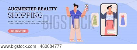 Augmented Reality Shopping, Web Banner Template - Flat Vector Illustration.