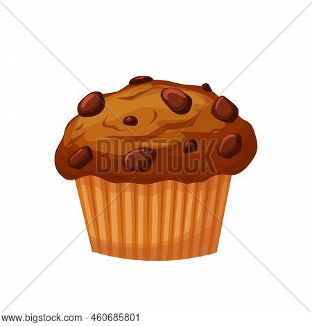 Muffin Cartoon. Chocolate Breakfast, Deliciuos Dessert, Vanilla Snack Muffin Vector Illustration
