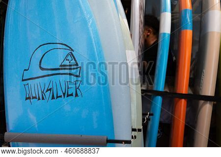 Bordeaux , Aquitaine  France - 08 29 2022 : Quiksilver Logo Sign And Brand Text On Surf Board Store 