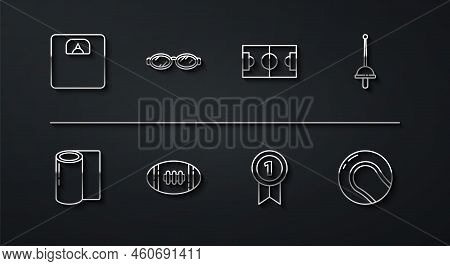 Set Line Bathroom Scales, Fitness Mat Roll, Fencing, Medal, American Football Ball, Glasses For Swim