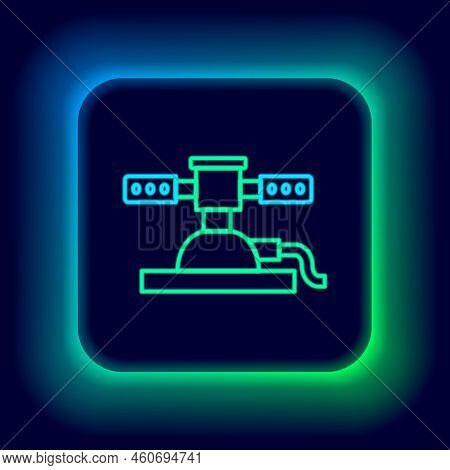 Glowing Neon Line Automatic Irrigation Sprinklers Icon Isolated On Black Background. Watering Equipm