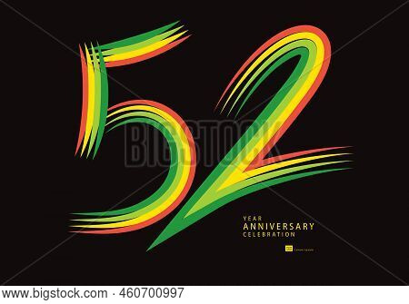 52 Years Anniversary Celebration Logotype Colorful Line Vector, 52th Birthday Logo, 52 Number Design