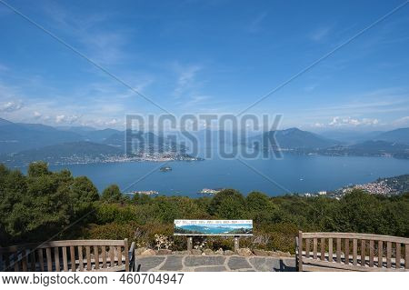 View Of Lake Maggiore And The Borromean Islands From The Giardino Botanico Alpinia Near Stresa. Stre