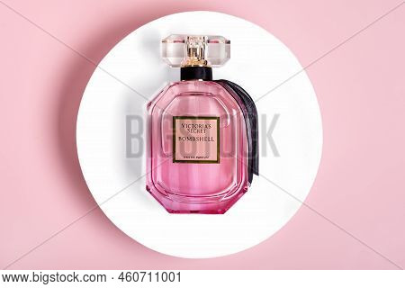 Bangkok, Thailand August, 2022: Victoria's Secret Product Bombshell Perfume, Box Isolated On White B