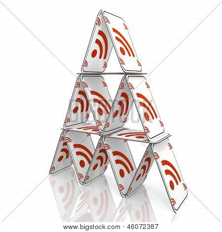3D grafika vyvážené wifi symbolu na kartu dům