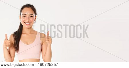Sport, Wellbeing And Active Lifestyle Concept. Close-up Of Happy Cute Brunette Asian Girl, Fitness I