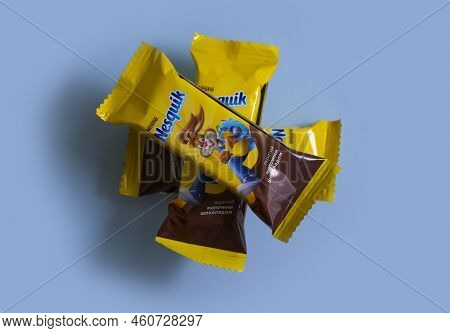 September 31, 2022 Ukraine City Kyiv Nesquik Chocolate Bar From Nestle On A Colored Background