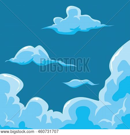 Cartoon Cloud Design Collection In Blue Sky, White Color Cloud Shape Vector Illustration. Cartoon Fl