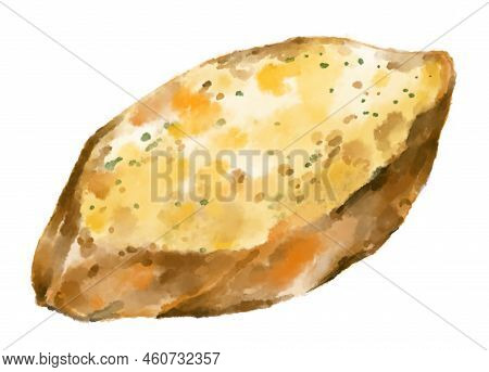Garlic Bread Crispy Baked Appetizer Watercolor Painting Illustration