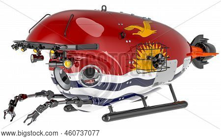 Bathyscaphe With Kiribatian Flag. Marine Geology, Oceanography In Kiribati, 3d Rendering Isolated On