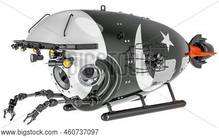 Bathyscaphe With Pakistani Flag. Marine Geology, Oceanography In Pakistan, 3d Rendering Isolated On 