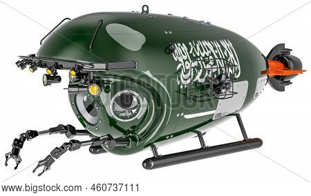 Bathyscaphe With Saudi Arabian Flag. Marine Geology, Oceanography In Saudi Arabia, 3d Rendering Isol