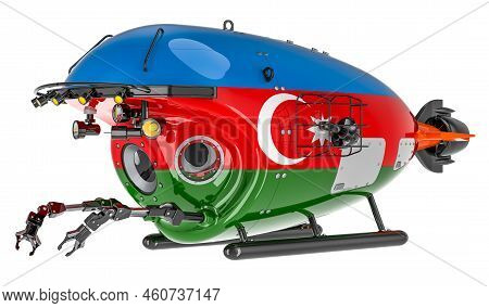 Bathyscaphe With Azerbaijani Flag. Marine Geology, Oceanography In Azerbaijan, 3d Rendering Isolated