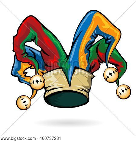 Colored Jester Hat With Bells Isolated On The White Background. Vector Illustration