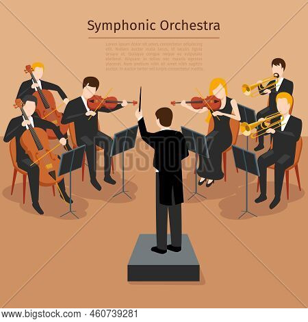 Symphonic Orchestra. Music Concert And Sound Symphony,   Instrumental Rhythm, Vector Illustration