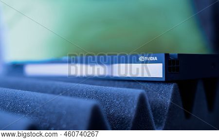 London, United Kingdom - Aug 5, 2022: Green Color Cast Over Close-up Of Engraved Text Rtx A4000 On N