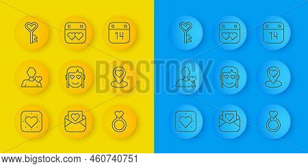 Set Line Heart, Romantic Man, Girl, Wedding Rings, Location With Heart, Key Shape, Calendar February