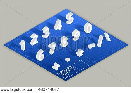 Isometric Vector Numbers Set. Mathematical Figure Numeric Illustration, Modern Style Typography