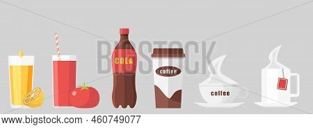 Collection Set Of Drink Obejcts Juice Soft Drink Coffee Tea
