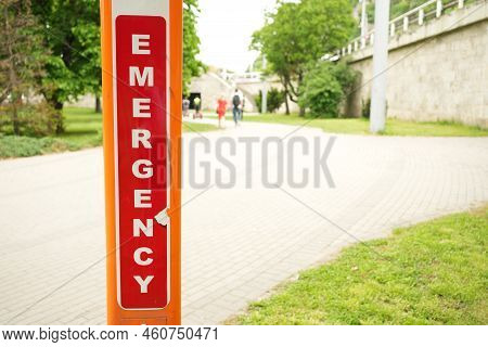 Emergency Column On The Side Of A Broad Street