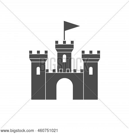 Icon Of The Castle Tower. The Symbol Of The Old Fortress. The Defensive Wall Of The City. Flat Style