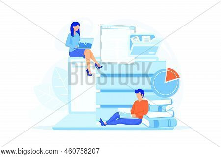 Users Working On Laptops With Data Entry. Big Data Services And Technology, Information Entry Equipm