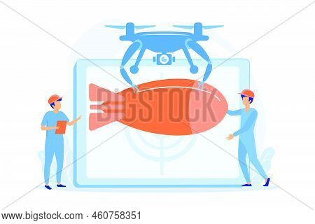 Soldiers And Military Drone Armed With Missile To Attack Enemy. Military Drone, Drones Defense Use V