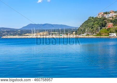 Pylos, Greece Panoramic View Of Marina With Yachts And Town Of Pylos Located At Peloponnese, Messini