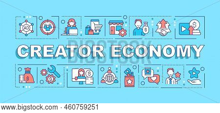 Creator Economy Word Concepts Turquoise Banner. Digital Marketing. Infographics With Editable Icons 