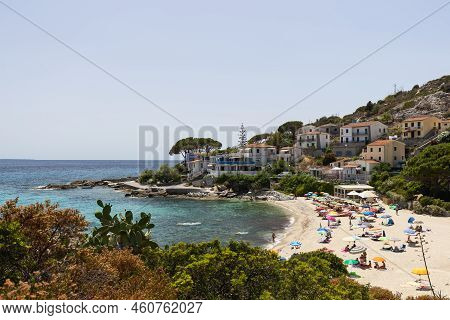 Elba Island - Italy. June 21, 2022: Seccheto Beach Is About 130 Metres Long And About 40 Meters At I