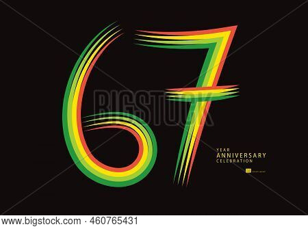 67 Years Anniversary Celebration Logotype Colorful Line Vector, 67th Birthday Logo, 67 Number Design