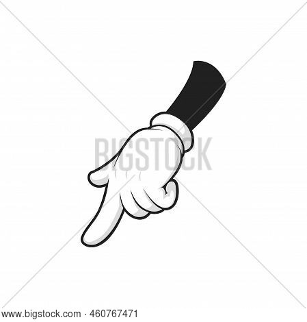Hand In Glove Gesture With Index Finger Pointing Down Isolated Cartoon Glove With Forefinger Calling