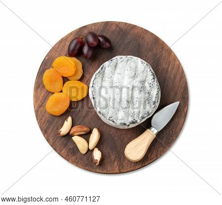 Brazilian Artisan Lua Cheia Cheese Over Wooden Board Isolated Over White Background.