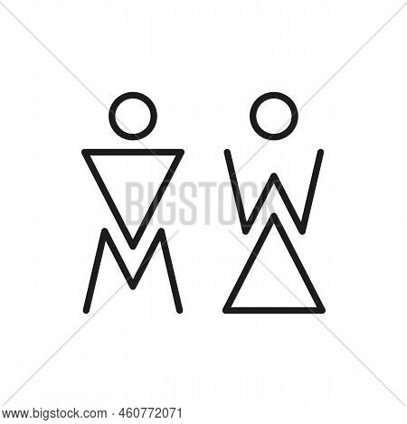 Toilet Icons, Letters M And W On Water Closet Door Isolated Outline Icon. Vector Wc Sign, Abstract L