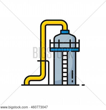 Reservoir For Storage Gas Or Oil, Tank With Ladder Outline Icon. Vector Oil Industry Depot, Water Ta