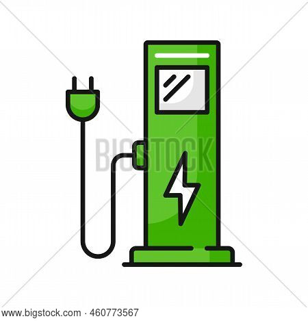 Charging Point Station For Hybrid Vehicles And Cars Isolated Green Eco Electric Fuel Pump With Thund
