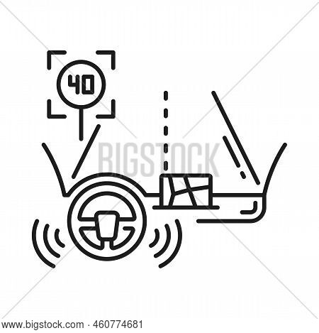 Driverless Car, Self Driving Autonomous Vehicle Icon Of Vector Dashboard With Smart Technology. Self