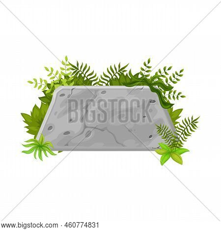 Stone Game Interface, Ui Game Button, Gui Element. Cartoon Vector Trapezoidal Frame, Forest Jungle L