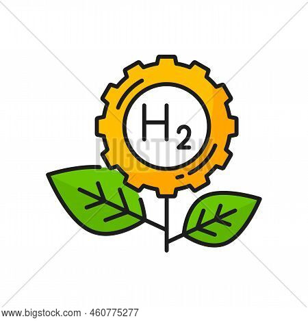 Hydrogen Green Energy Flower And H2 Molecule Vector Color Icon. Hydrogen Power Production Technology