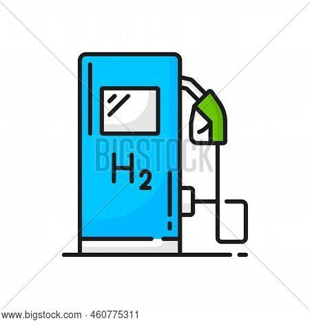 Hydrogen, H2 Car Fuel Station, Green Energy Icon Or Vector Line Symbol. Hydrogen Power And Electrici