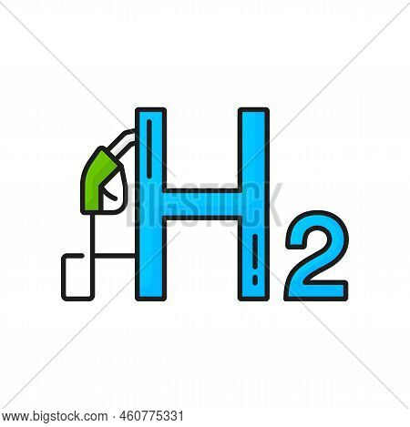 Hydrogen Icon, Car Fuel Station Or H2 Refueling For Automobiles, Vector Green Energy Symbol. Hydroge