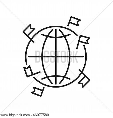 Worldwide Referral Global Program, Word Map With Flags Isolated Outline Icon. Vector Affiliate Netwo