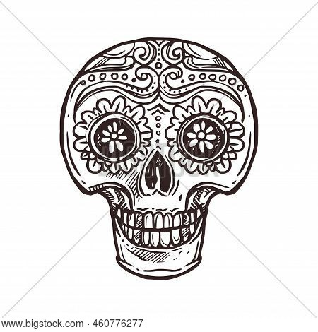 Cinco De Mayo Mexican Holiday Skull Calavera, Mexico Fiesta Party Symbol, Vector Sketch. Cinco De Ma