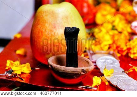 Prayer Items Pooja Material / Puja Sahitya In Hindu Religion From India, Arranged In A Group. Select