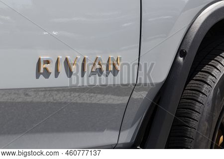 Indianapolis - Circa August 2022: Rivian R1t Pickup Truck Display At A Dealership. Rivian Offers The