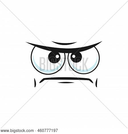 Displeased Cartoon Face, Vector Emoji With Squinted Eyes Look Sullenly And Closed Mouth With Corners