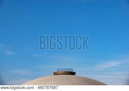 Bucharest, Romania - August 29, 2022: Central Pavilion - The Dome Of The Romexpo Exhibition Center, 