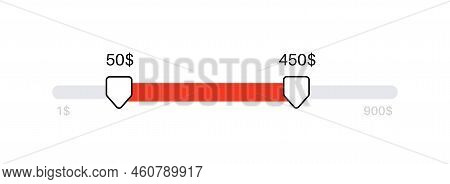 Price Range Scrollbar In Web Form, Online Application. Filter Slider On Website, Flat User Interface