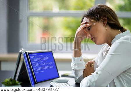 Blue Bsod Error At Computer. Malware Attack